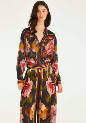 Chenille Flowers Black Pants