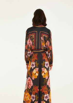 Chenille Flowers Black Pants