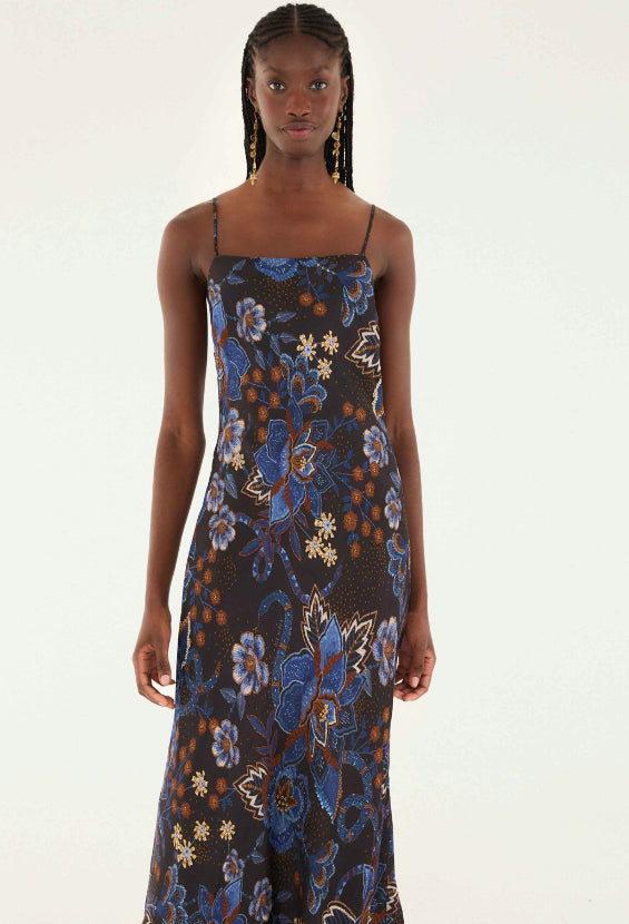 Snakes Bouquet Black Slip Maxi Dress