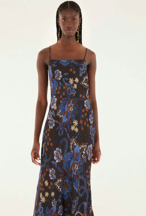 Snakes Bouquet Black Slip Maxi Dress