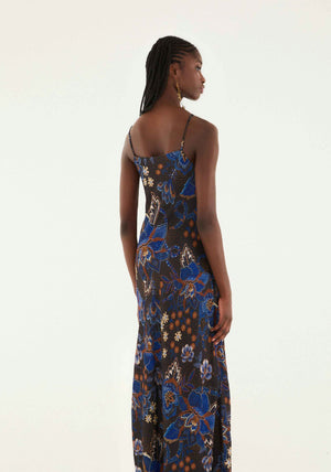 Snakes Bouquet Black Slip Maxi Dress
