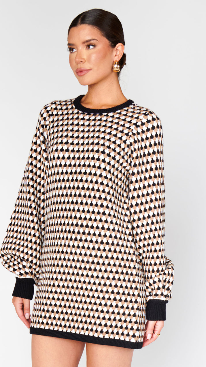 Marion Sweater Dress | Black Geo Knit