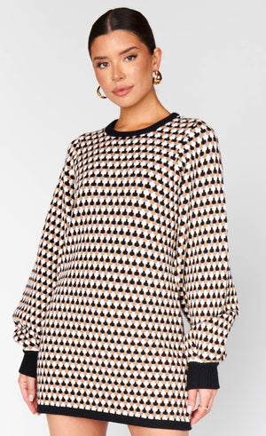 Marion Sweater Dress | Black Geo Knit