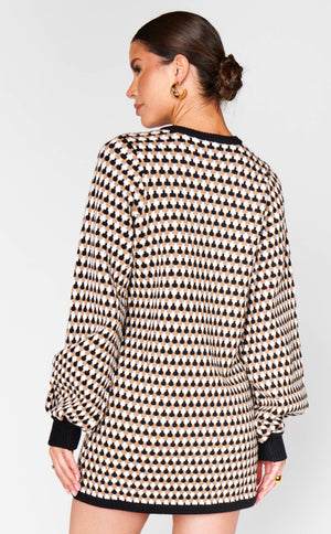 Marion Sweater Dress | Black Geo Knit