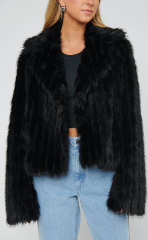 Salt Lake City Cropped Jacket | Black Faux Fur