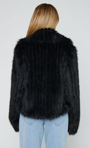 Salt Lake City Cropped Jacket | Black Faux Fur