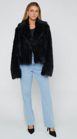 Salt Lake City Cropped Jacket | Black Faux Fur