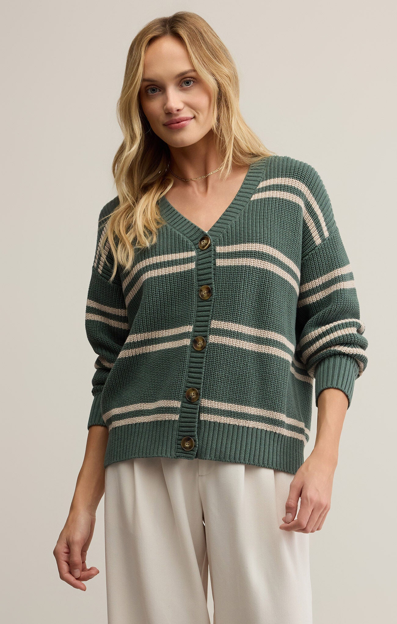 Boyfriend Striped Cardigan | Hunter Green