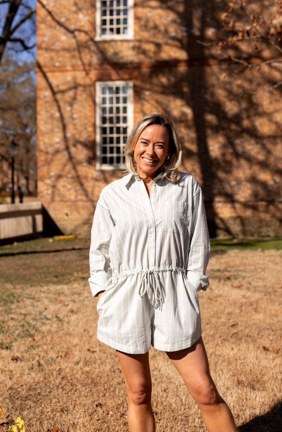 Amelie Romper | Pistachio Stripe