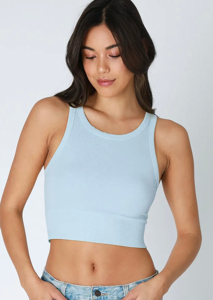 Chevron Highneck Crop Top | Breezy Blue