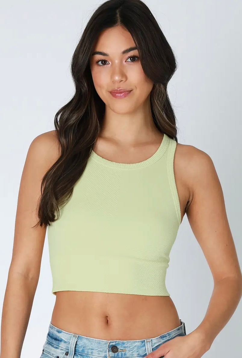 Chevron Highneck Crop Top | Pistachio Cream