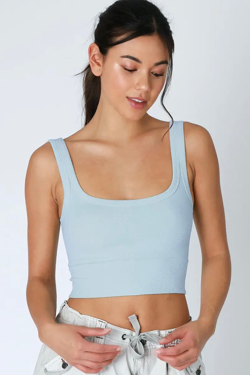 Chevron Ribbed Crop Top | Breezy Blue