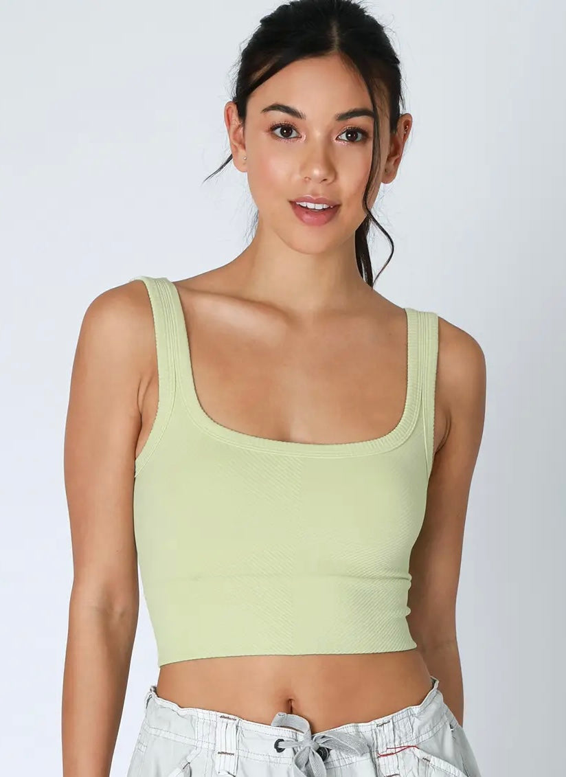 Chevron Ribbed Crop Top | Pistachio Cream