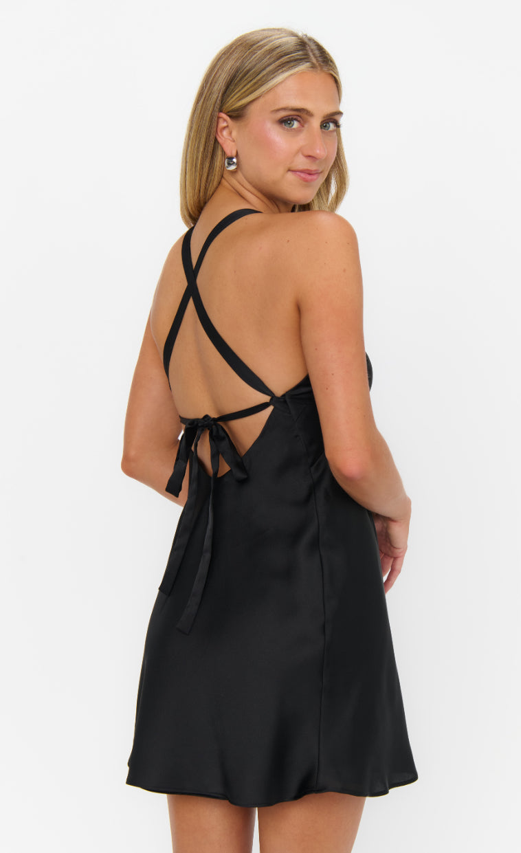 Anderson Mini Dress | Black Luxe Satin