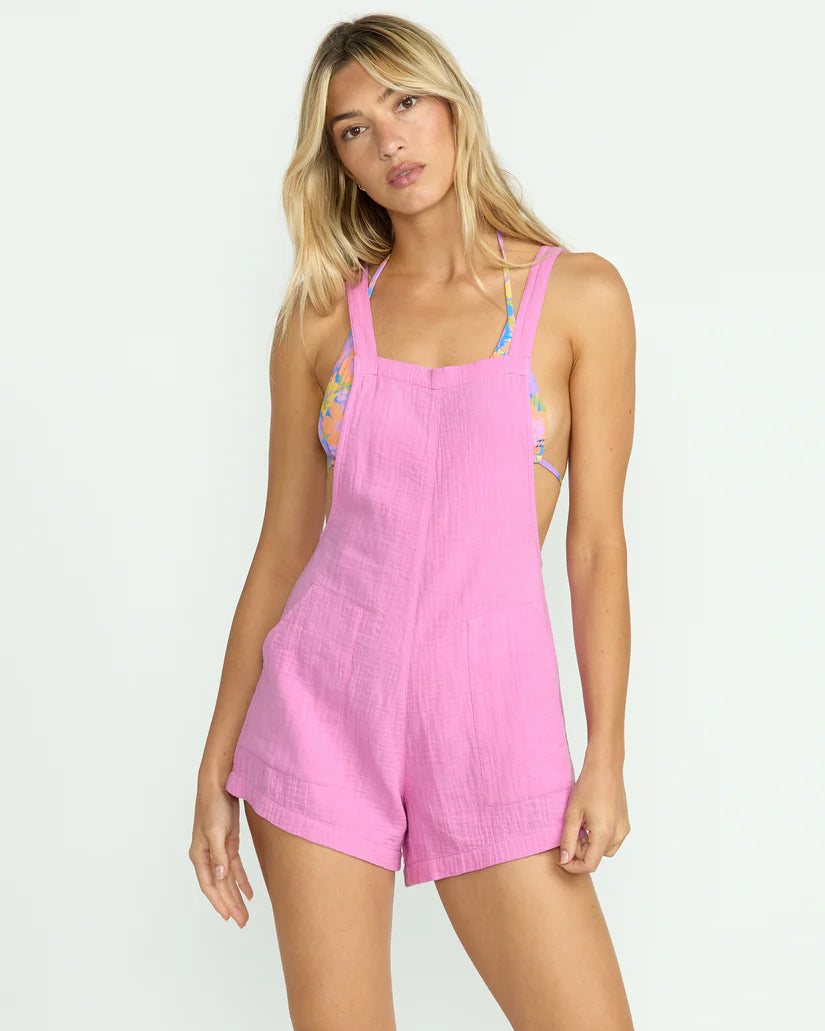 Beach Brush Overall | Bright Rose