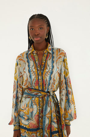 Mosaic Garden Soft Blue Mini Dress