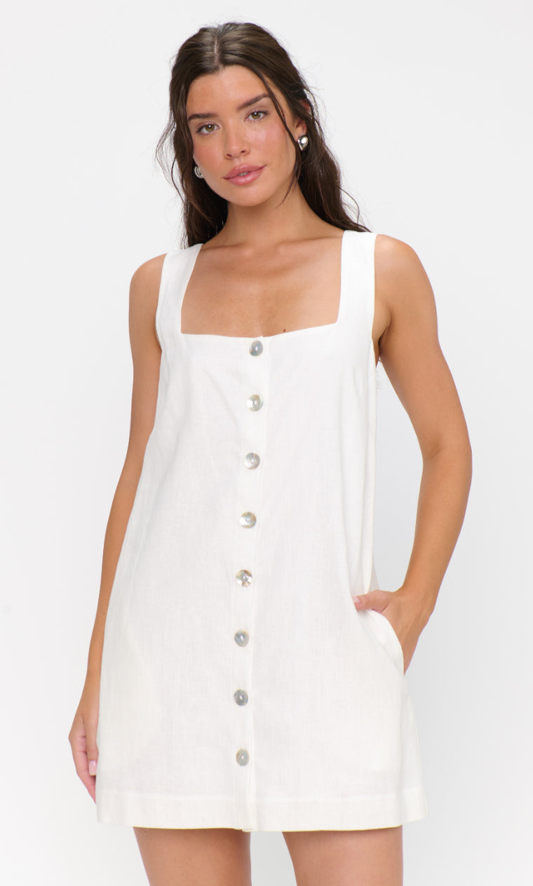 Everly Mini Dress | White Linen