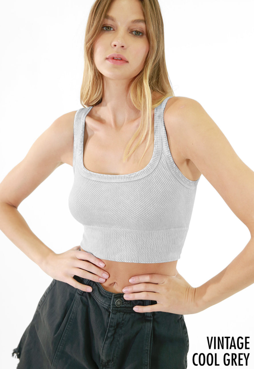 Vintage Chevron Crop Top | Vintage Cool Grey