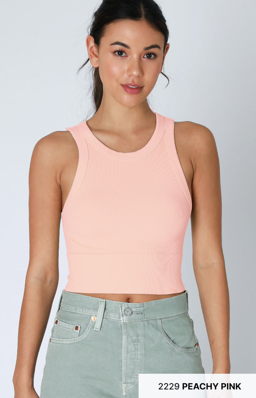 Chevron Highneck Crop Top | Peachy Pink