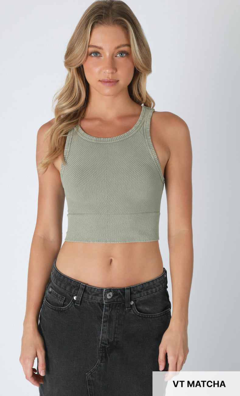 Vintage Chevron Highneck Crop Top | Vintage Matcha