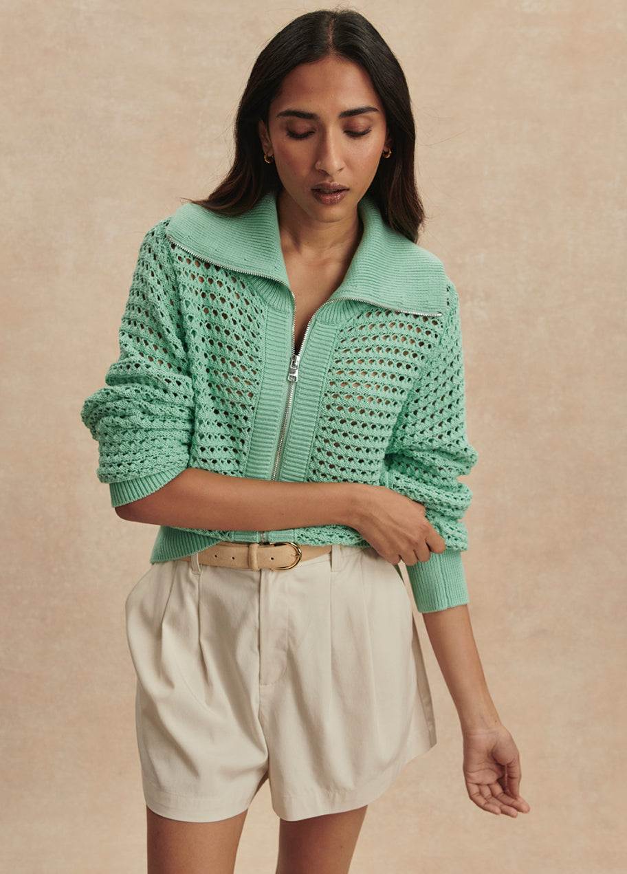 Eloise Full Zip Knit | Dusty Jade Green