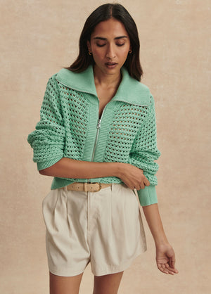 Eloise Full Zip Knit | Dusty Jade Green