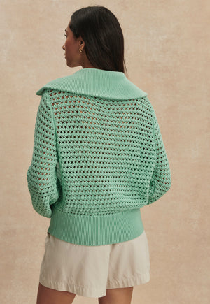 Eloise Full Zip Knit | Dusty Jade Green