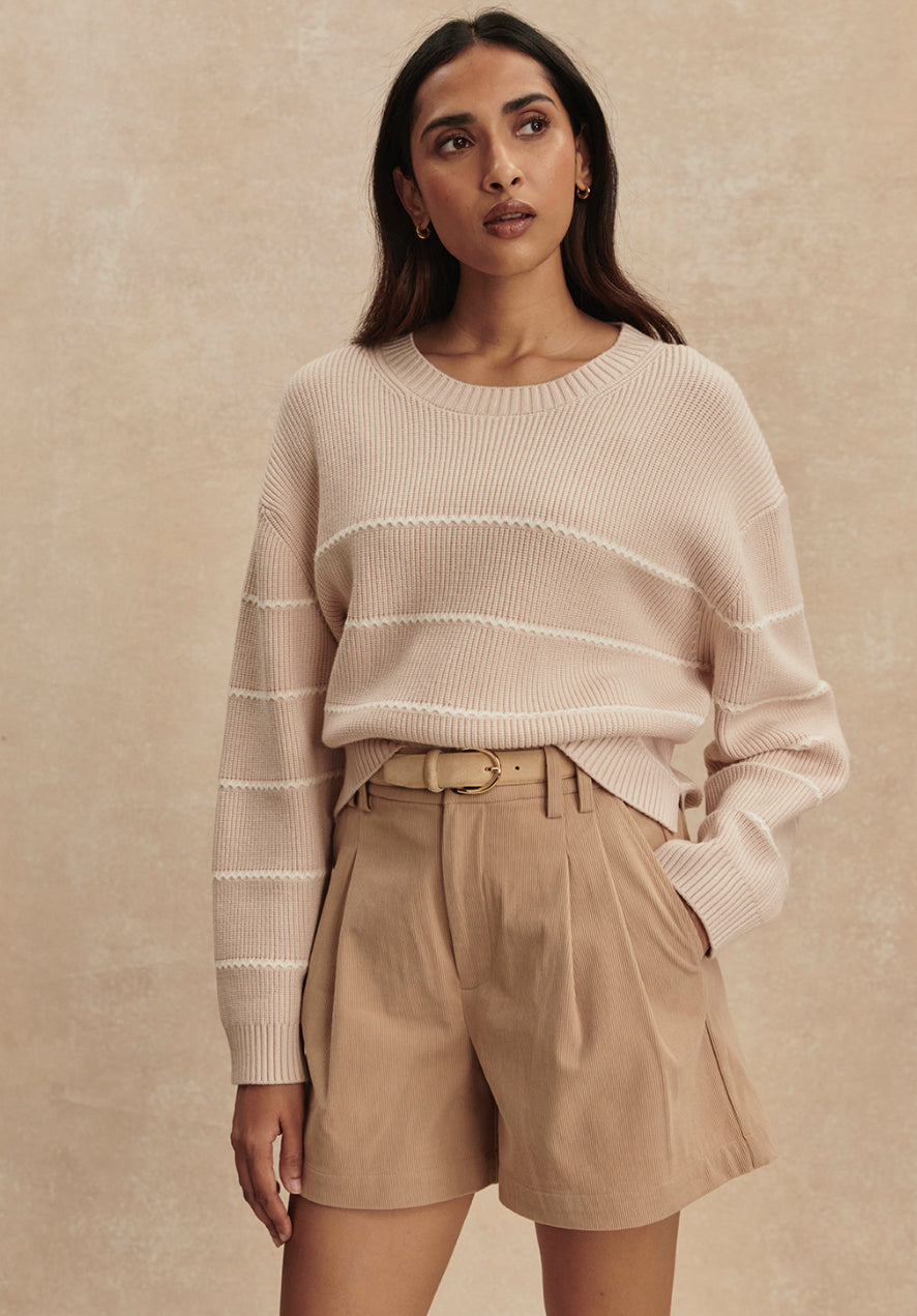 Meryl Stripe Knit Sweater | Oat Milk