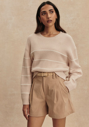 Meryl Stripe Knit Sweater | Oat Milk