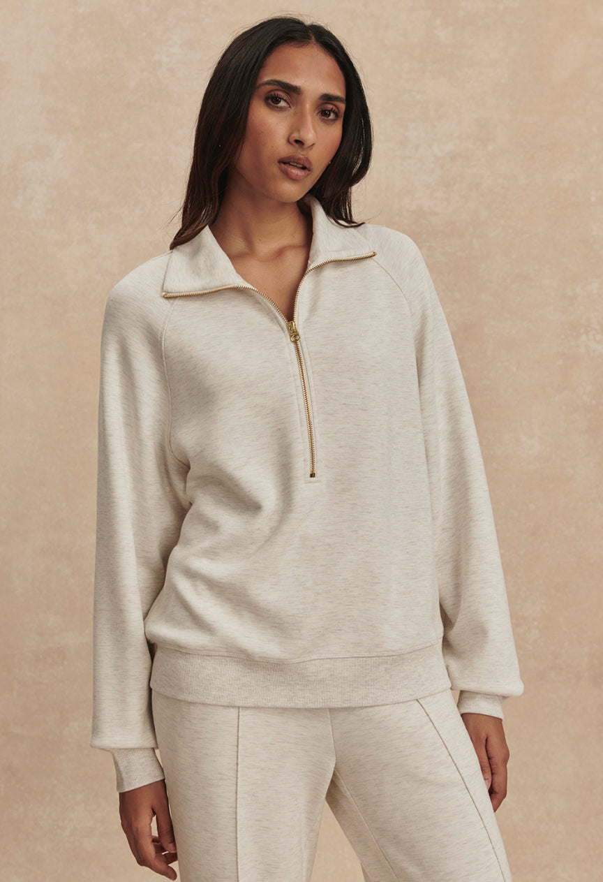 Selene Half Zip Sweat | Ivory Marl