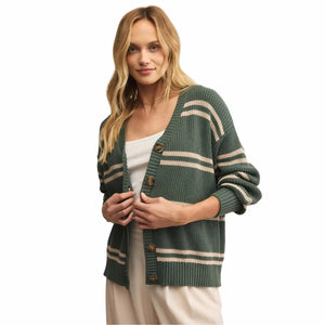 Boyfriend Striped Cardigan | Hunter Green