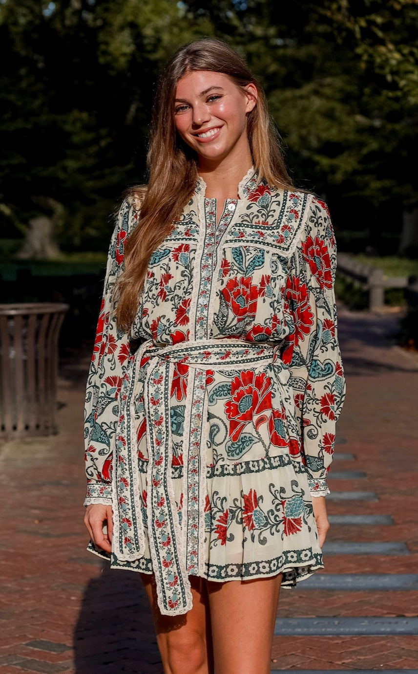 Francesca Sand Long Sleeve Mini Dress | Sand