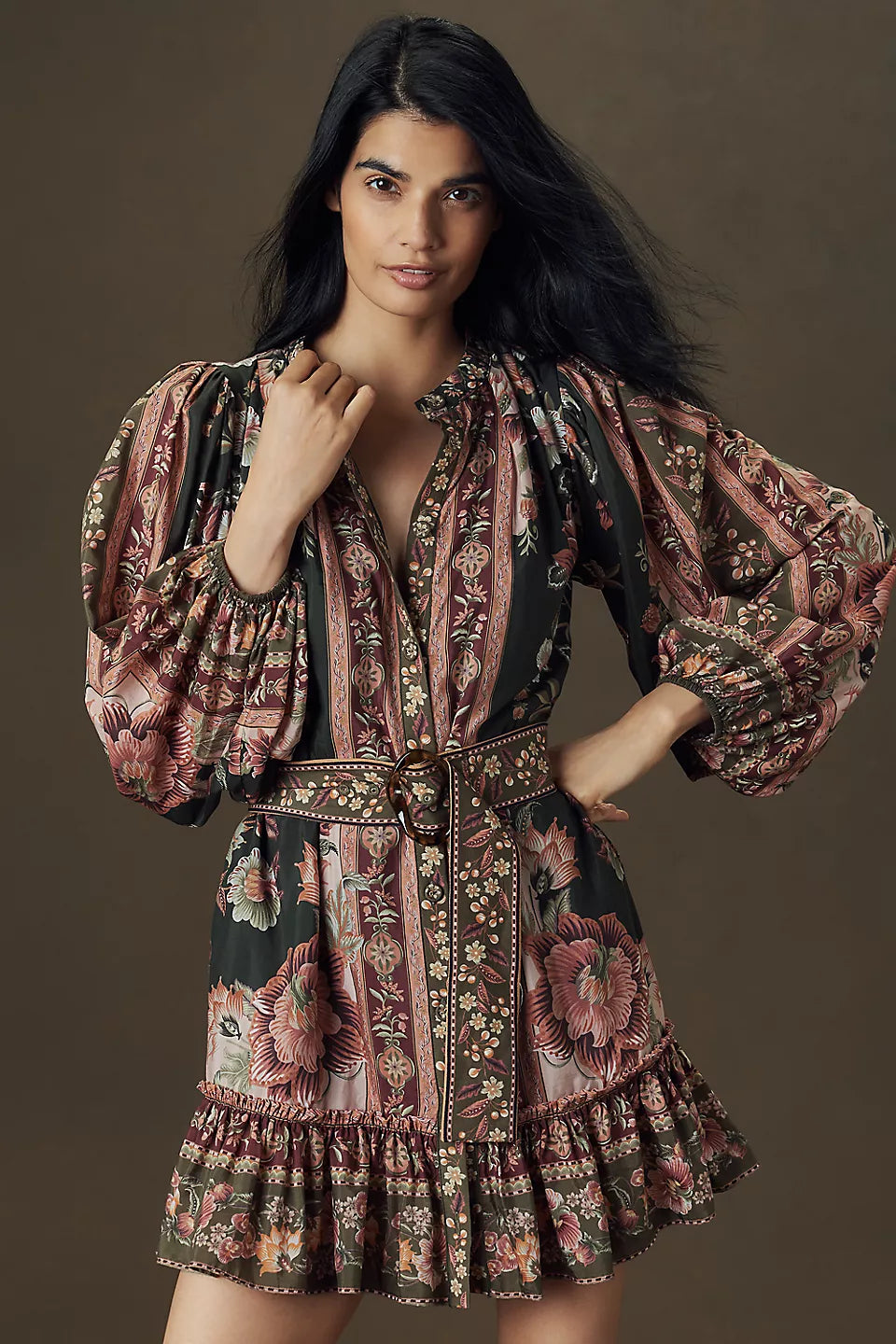 Flowering Garden Tree Green Mini Dress