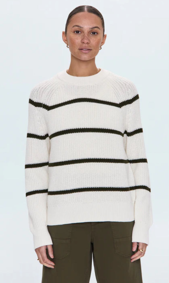 Edie Raglan Crewneck Sweater | Olive Stripe