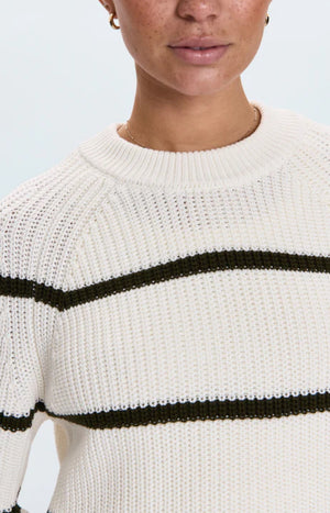 Edie Raglan Crewneck Sweater | Olive Stripe