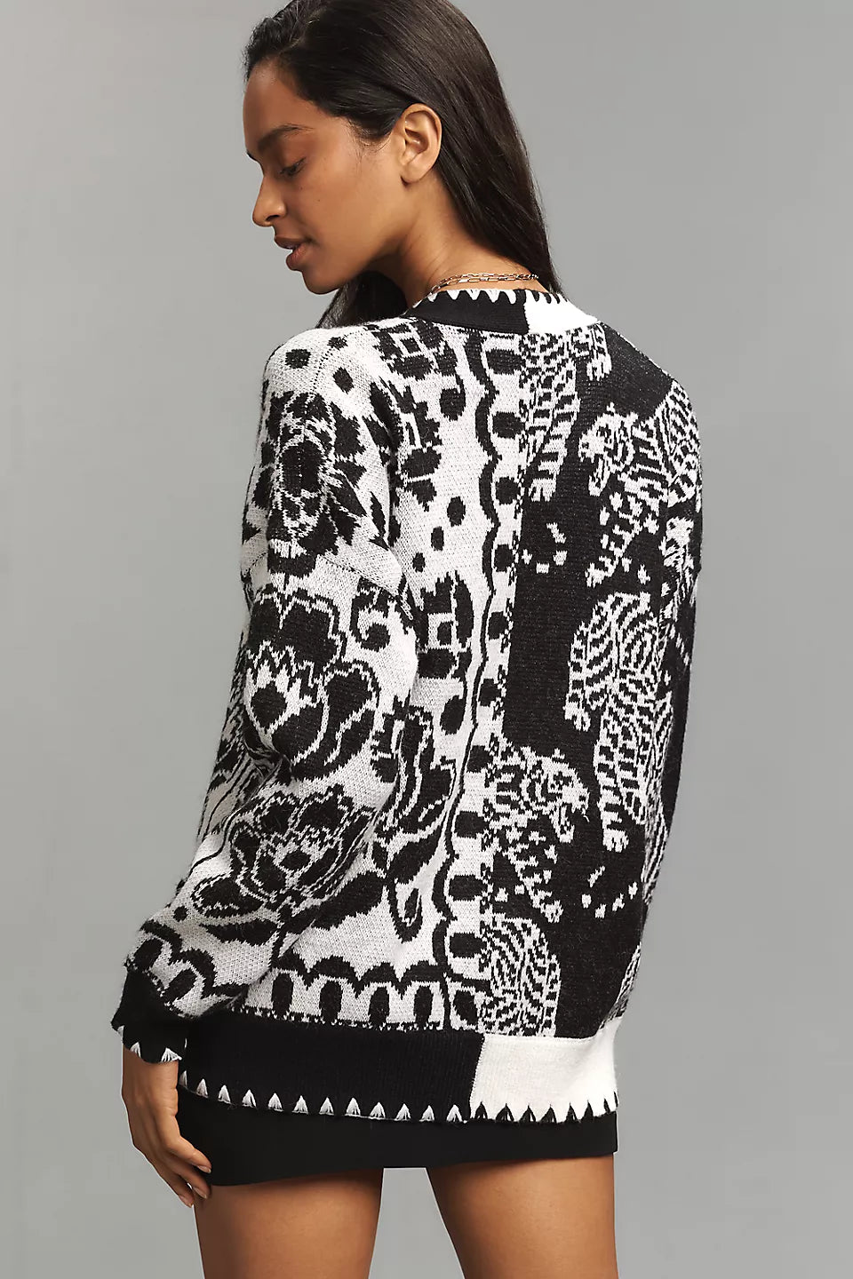 Striped Tigers Mixed Print Knit Cardigan