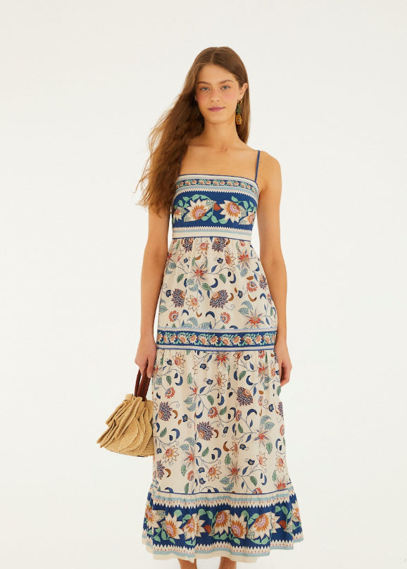ana tapestry pink midi dress FARM Rio Soft Pink Floral Delhi Tapestry Midi Dress, Floral Delhi Tapestry LIGHT Pink / L