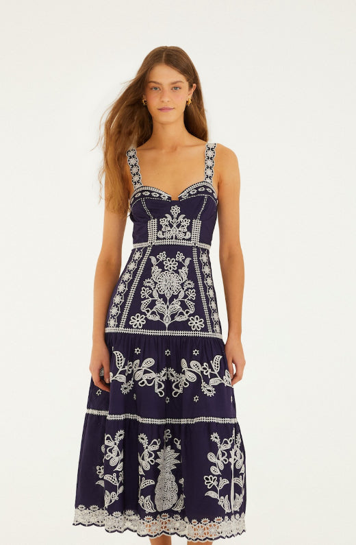 Blue And White Richillieu Midi Dress