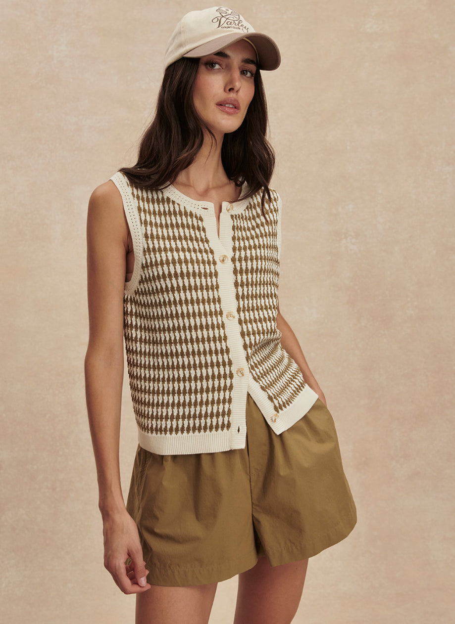 Aura Knit Top | Egret & Golden Olive