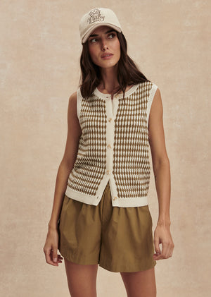 Aura Knit Top | Egret & Golden Olive