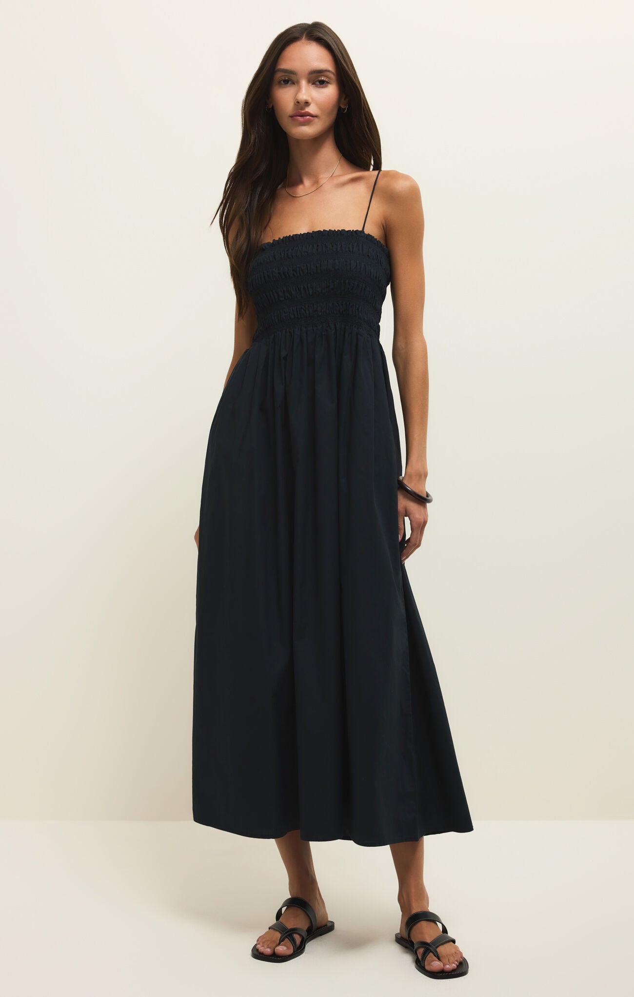 Cornelia Poplin Midi Dress | Black