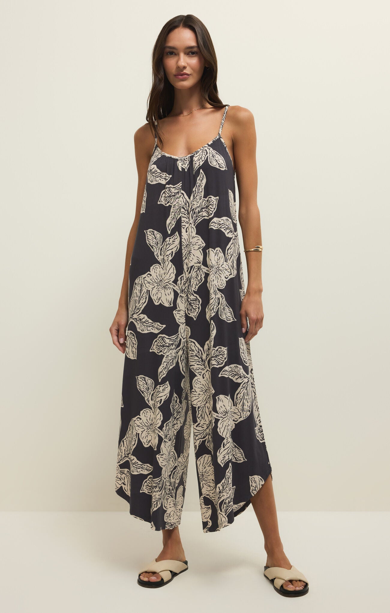 Flared Asha Floral Jumpsuit | Black Sand