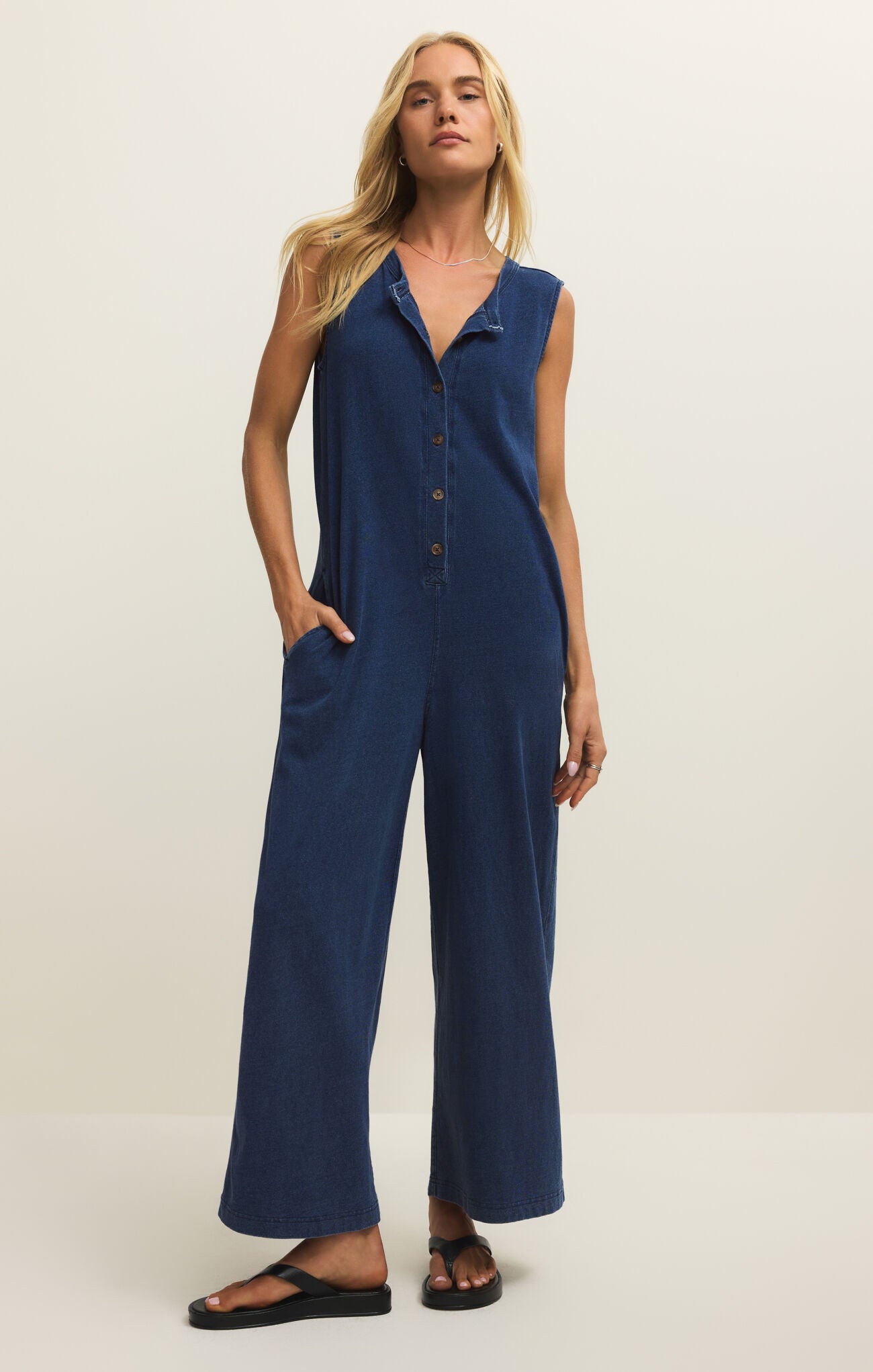 Fiona Jersey Denim Jumpsuit | Indigo