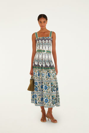 Maneola Off-White sleveless Belt Maxi Dress | Manoela Off-White