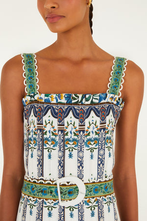 Maneola Off-White sleveless Belt Maxi Dress | Manoela Off-White