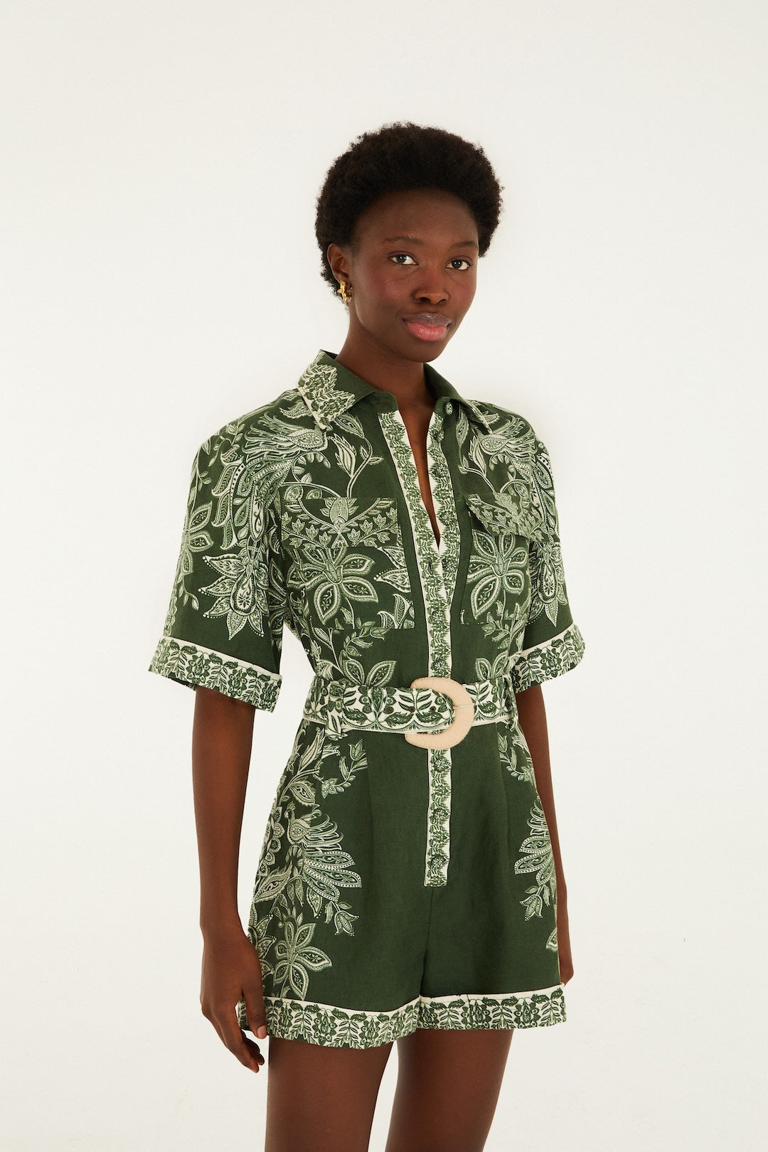 Miranda Dark Green Short Sleeve Romper