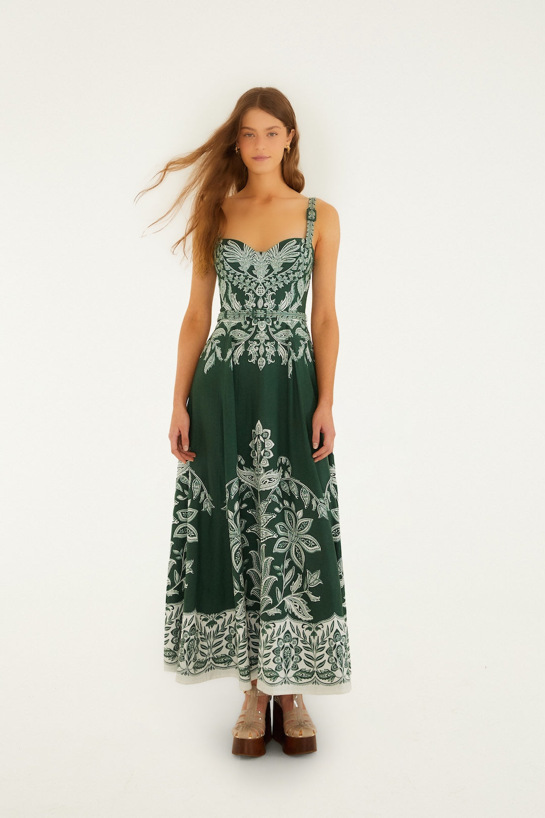Miranda Dark Green Belt Buckles Maxi Dress