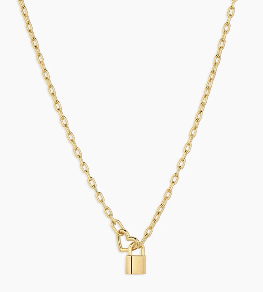 Heart Padlock Interlocking Necklace | Gold