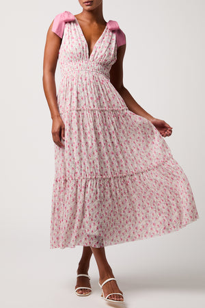 Devin Tie Strap Midi Dress | Pink Floral