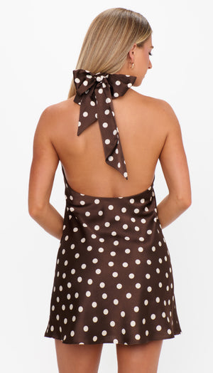 Jasmine Tie Mini Dress | Chocolate Brown Polka Dot
